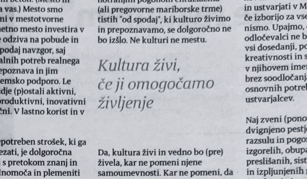 kultura živi če ji omogočamo življenje
