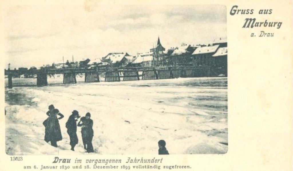 Lent Drava sneg razglednica Maribor